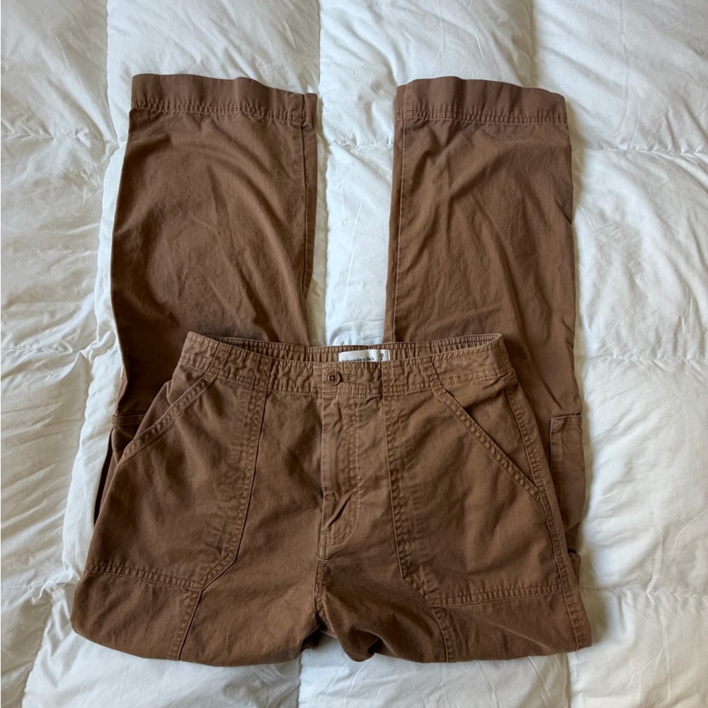 Abercrombie Cargo Pants Size 28 Tan Brown Y2K Utility Straight Leg Flare
